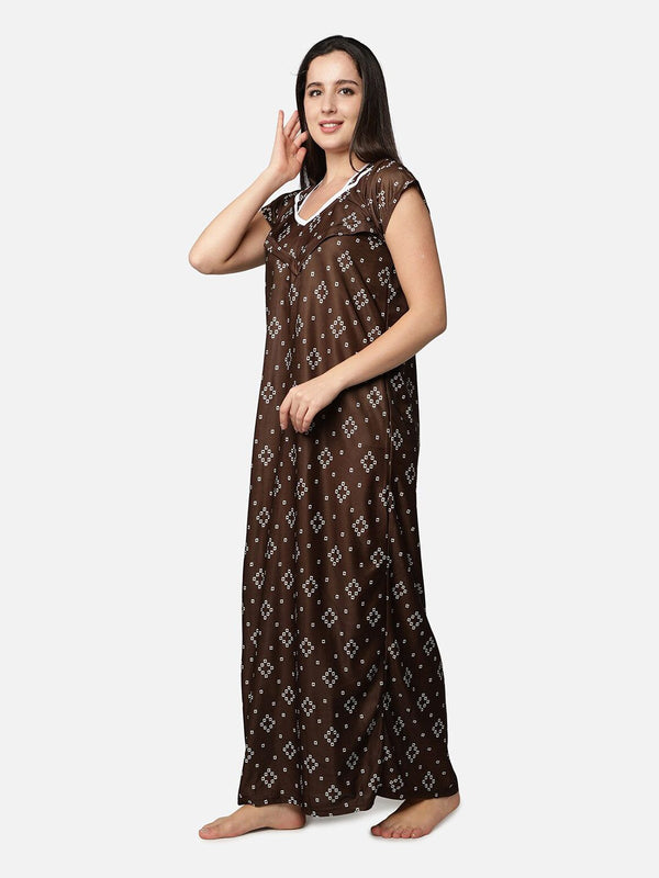 Be You Brown Printed Maxi Nightdress