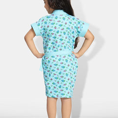 Be You Blue Conversational Cotton Drawstring Knee Length Bath Robe