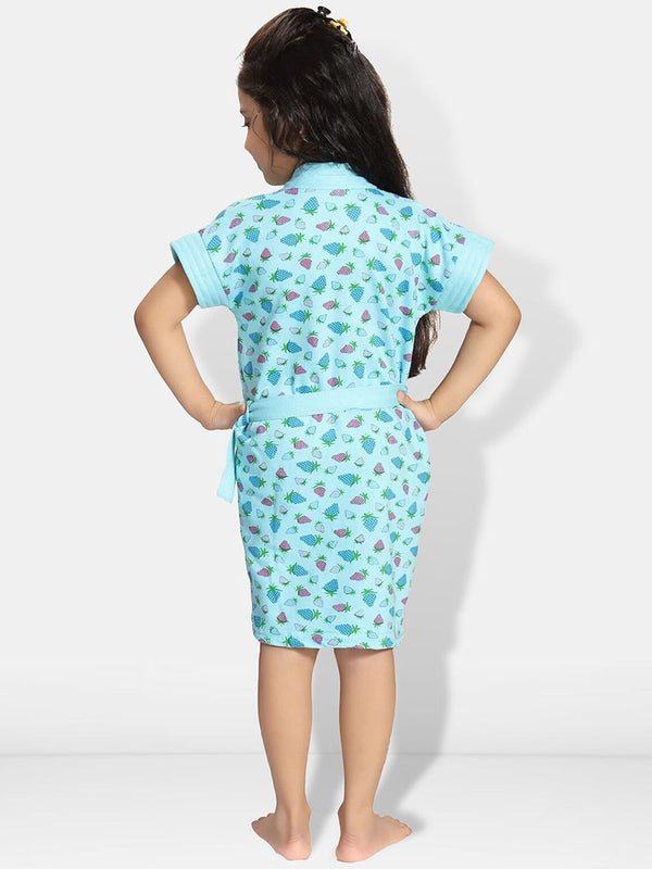 Be You Blue Conversational Cotton Drawstring Knee Length Bath Robe