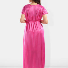 Be You Shoulder Straps Laced Nightdress With Satin Robe And Briefs