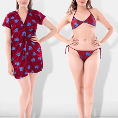 Be You Women Set of 3 Maroon Printed Nightdress