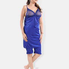 Be You Shoulder Strap Neck Satin Night Suit With Robe