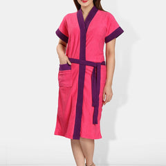 Be You Pink Solid Cotton Drawstring Knee Length Bath Robe