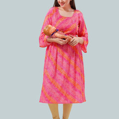 Be You Women Striped Bell Sleeves Maternity Kurta