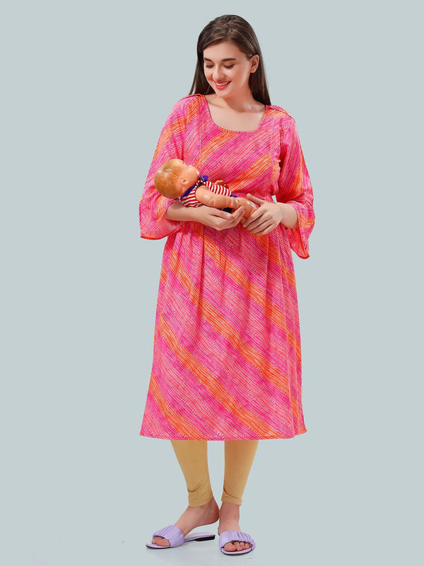 Be You Women Striped Bell Sleeves Maternity Kurta