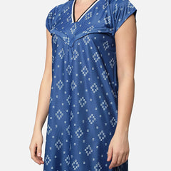 Be You Women Blue Printed Maxi Maternity Nightdress
