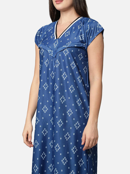 Be You Women Blue Printed Maxi Maternity Nightdress