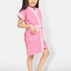 Be You Two-Tone Pink Solid Cotton Drawstring Knee Length Bath Robe