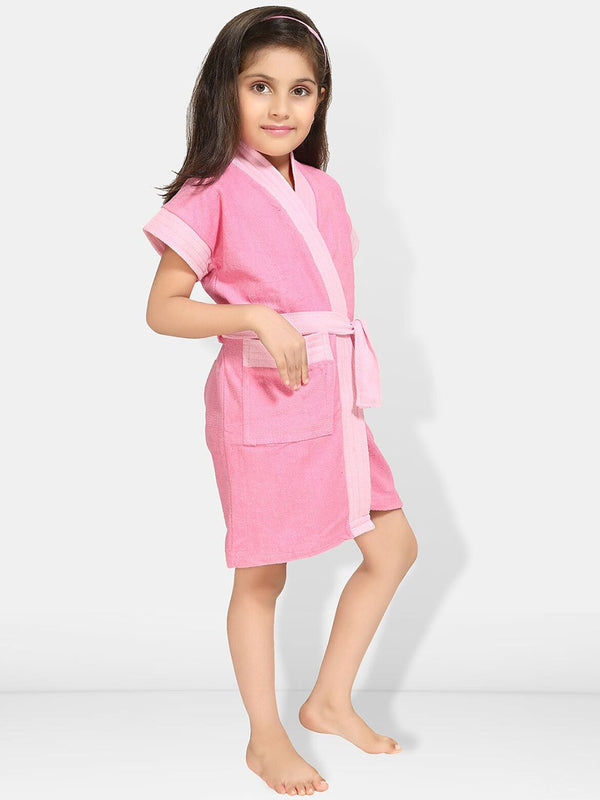 Be You Two-Tone Pink Solid Cotton Drawstring Knee Length Bath Robe
