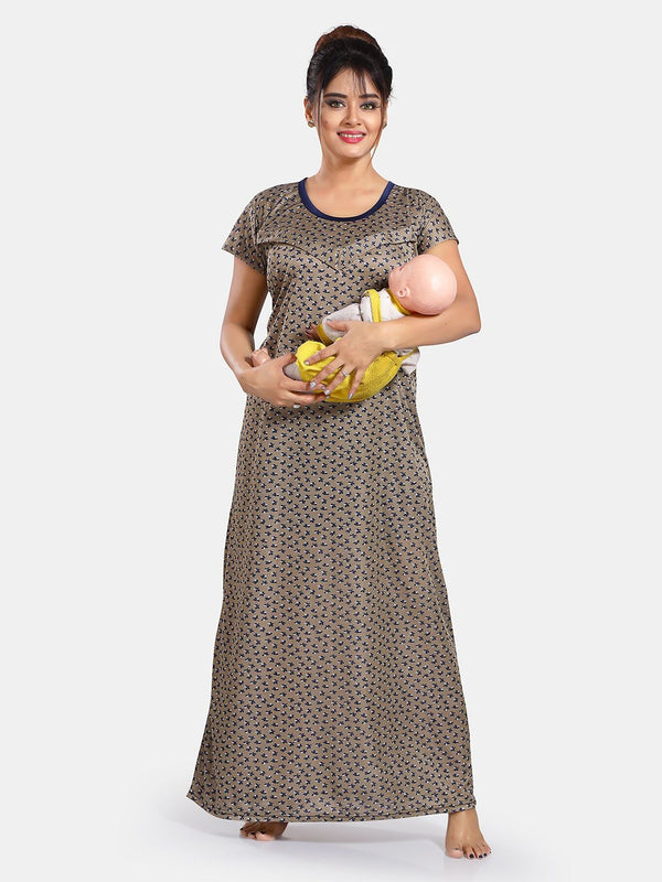 Be You Floral Printed Satin Maternity Maxi Nightdress
