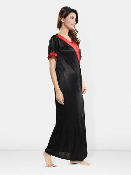 Be You Short Sleeves Satin Maxi Robe