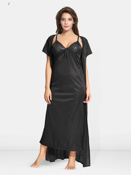 Be You Women Solid Nightdress with Robe