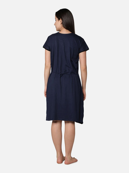 Be You Navy Blue Cotton Blend Nightdress