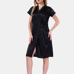 Be You Solid Lace Details Satin Nighty with Robe