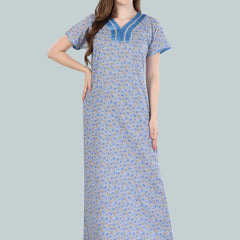 Be You Women Blue Printed Maxi Nightdress