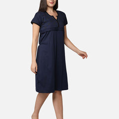 Be You Navy Blue Cotton Blend Nightdress