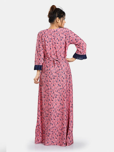 Be You Floral Printed V-Neck Satin Maxi Nightdress