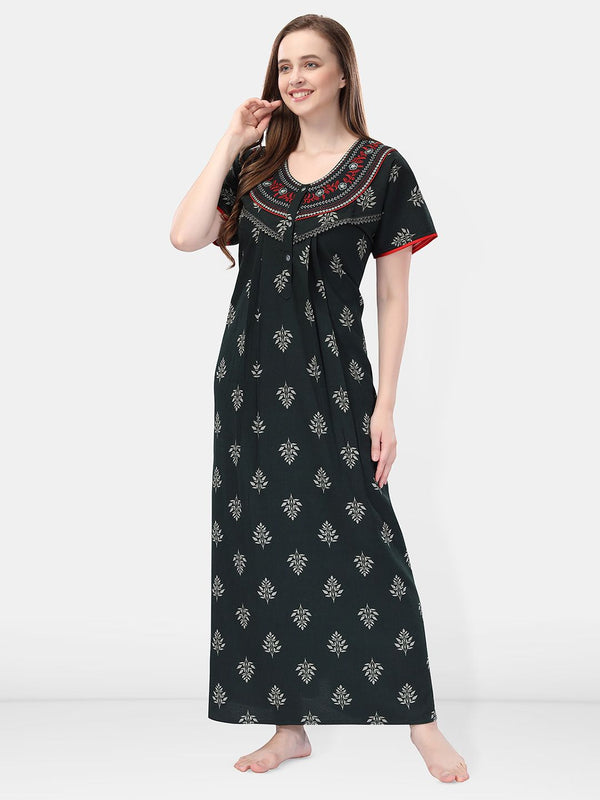 Be You Green Embroidered Maxi Nightdress
