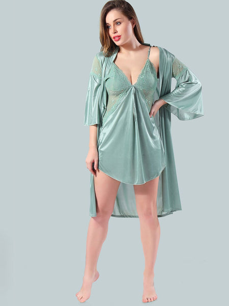 Be You Green Solid Satin Nightdress