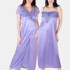 Be You Floral Lace Shoulder Straps Satin Maxi Nightdress With Robe