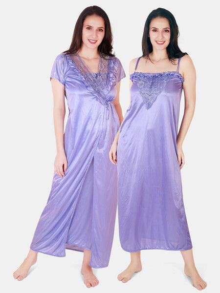 Be You Floral Lace Shoulder Straps Satin Maxi Nightdress With Robe