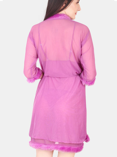 Be You Shoulder Straps Net Nightdress With Robe