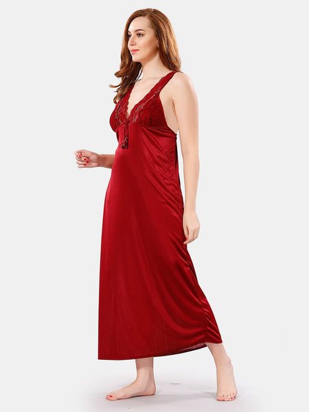 Be You V Neck Lace Satin Maxi Nightdress With Robe