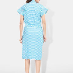 Be You Blue Striped Cotton Drawstring Knee Length Bath Robe-2XL