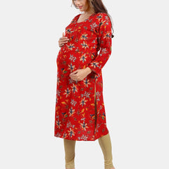 Be You Floral Printed Maternity Straight Kurta
