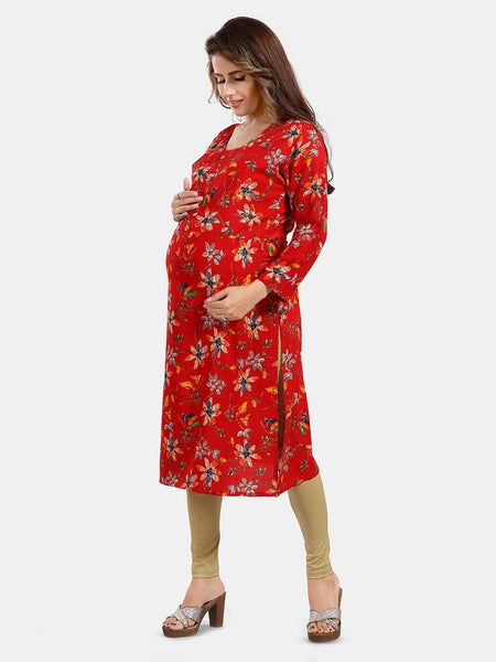 Be You Floral Printed Maternity Straight Kurta