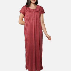 Be You Women Maroon Printed Maxi Maternity Nightdress