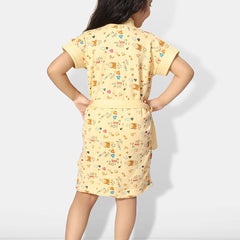 Be You Girls Printed Terry Cotton Water Absorbent Bath Robe With Belt