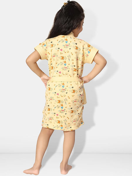 Be You Girls Printed Terry Cotton Water Absorbent Bath Robe With Belt