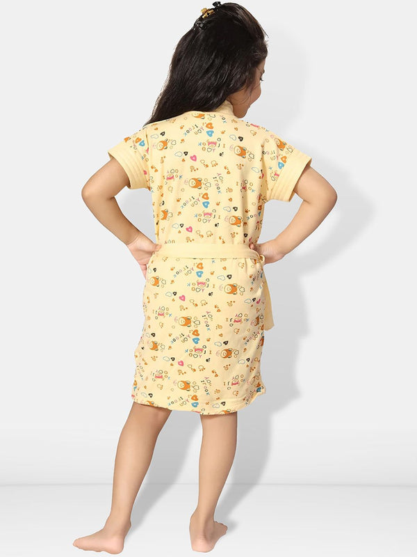 Be You Girls Printed Terry Cotton Water Absorbent Bath Robe With Belt