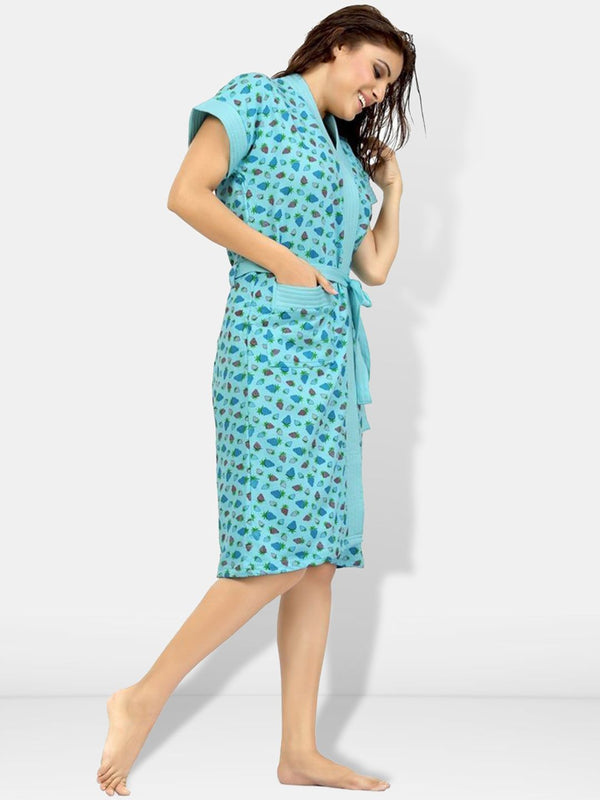 Be You Women Printed Cotton Anti-bacterial Super Soft Bath Robe With Belt