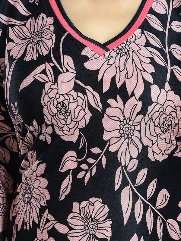 Be You Floral Printed V-Neck Satin Maxi Nightdress