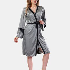 Be You Solid Lace Details Satin Nighty with Robe