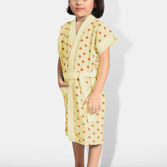 Be You Beige Polka Dots Cotton Drawstring Knee Length Bath Robe