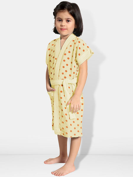 Be You Beige Polka Dots Cotton Drawstring Knee Length Bath Robe