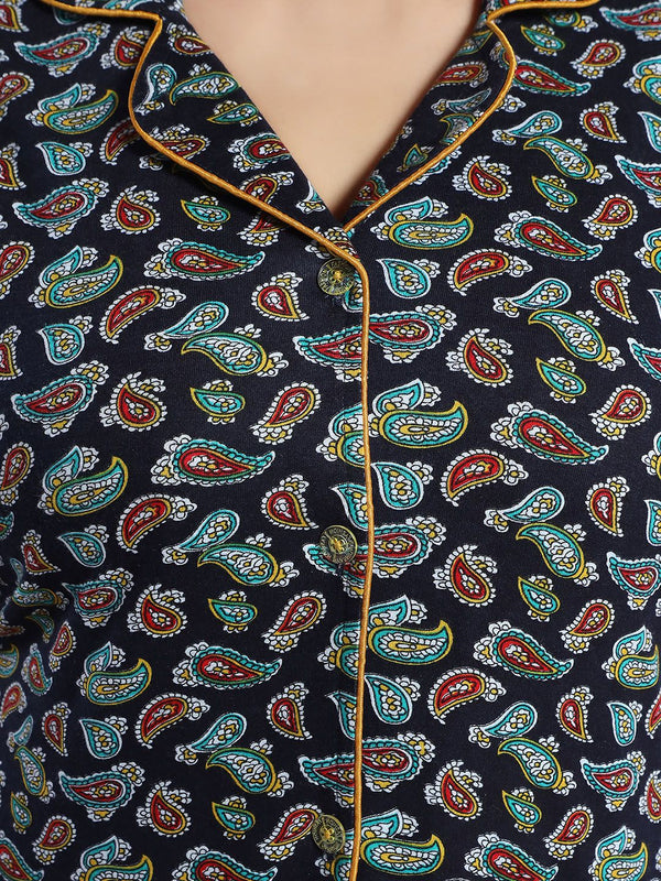 Be You Lapel Collar Ethnic Motifs Printed Night suit
