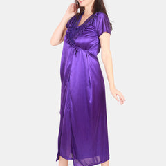Be You Floral Lace Shoulder Straps Satin Maxi Nightdress With Robe