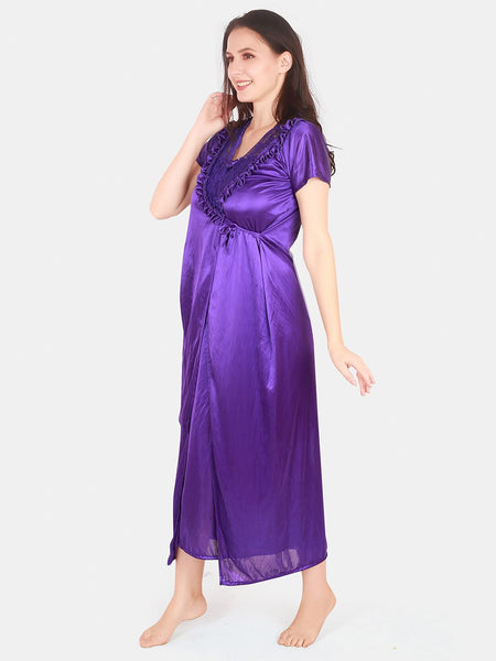 Be You Floral Lace Shoulder Straps Satin Maxi Nightdress With Robe
