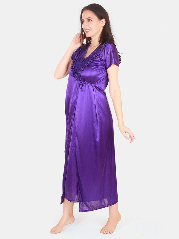 Be You Floral Lace Shoulder Straps Satin Maxi Nightdress With Robe