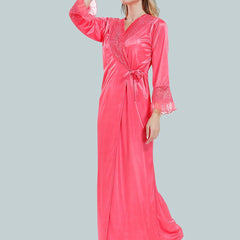 Be You V-Neck Lace Up Details Satin Maxi Nightdress With Robe
