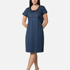 Be You Blue Cotton Blend Nightdress