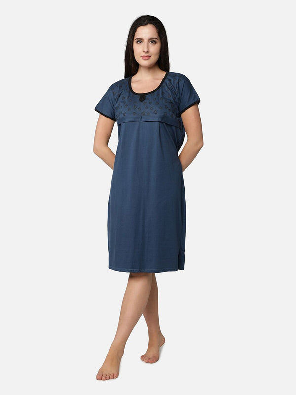 Be You Blue Cotton Blend Nightdress