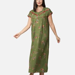 Be You Olive Green Floral  Alpine Feeding / Maternity Gown For Women