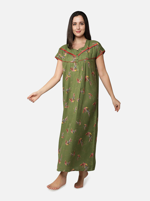 Be You Olive Green Floral  Alpine Feeding / Maternity Gown For Women