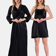 Be You Square Neck Lace Up Details Satin Maxi Nightdress With Robe