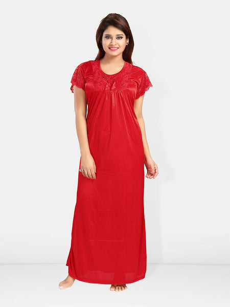 Be You Self Design Satin Maxi Nightdress